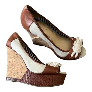 Gianni Bini Shoes Women’s Size 9.5 Nautical Wedge Heels Cork Rope Platform